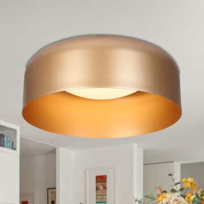 Modern Gold 14" Drum Shape LED Flush Mount Foyer Ceiling Lights - 14" D x 6" H