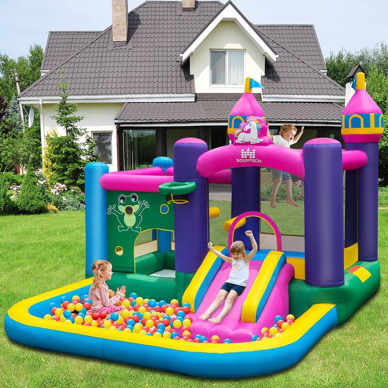 Gymax Inflatable Unicorn-themed Bounce House 6-in-1 Kids Bounce Castle