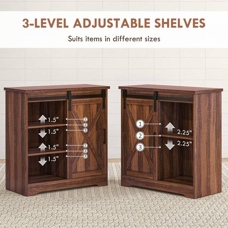 Coffee Bar Cabinet with Sliding Barn Door, Kitchen Sideboard with Storage, Buffet Cabinet with Adjustable Shelf