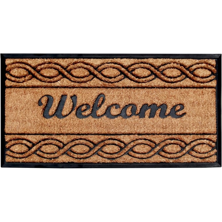 A1HC Rubber and Coir Beautifully Design Welcome Durable Doormat 24"X39", Beige Black Welcome Wave