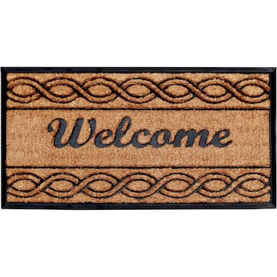 A1HC Rubber and Coir Beautifully Design Welcome Durable Doormat 24"X39", Beige Black Welcome Wave