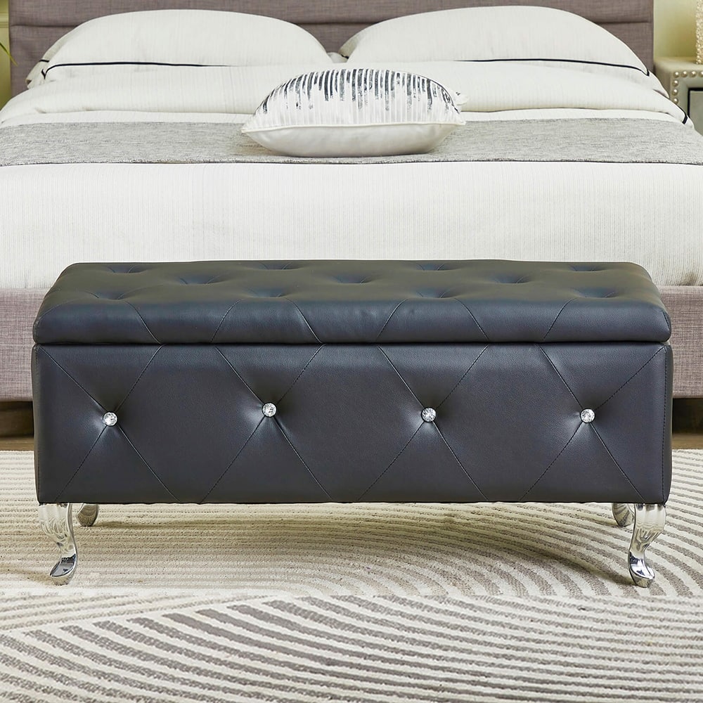 Luxury Storage Ottoman Bench, PU Upholstered Flip Top Ottoman
