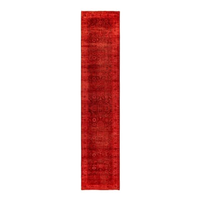 Overton Hand Knotted Wool Vintage Inspired Modern Contemporary Overdyed Red Runner Rug - 3' 1" x 15' 7"