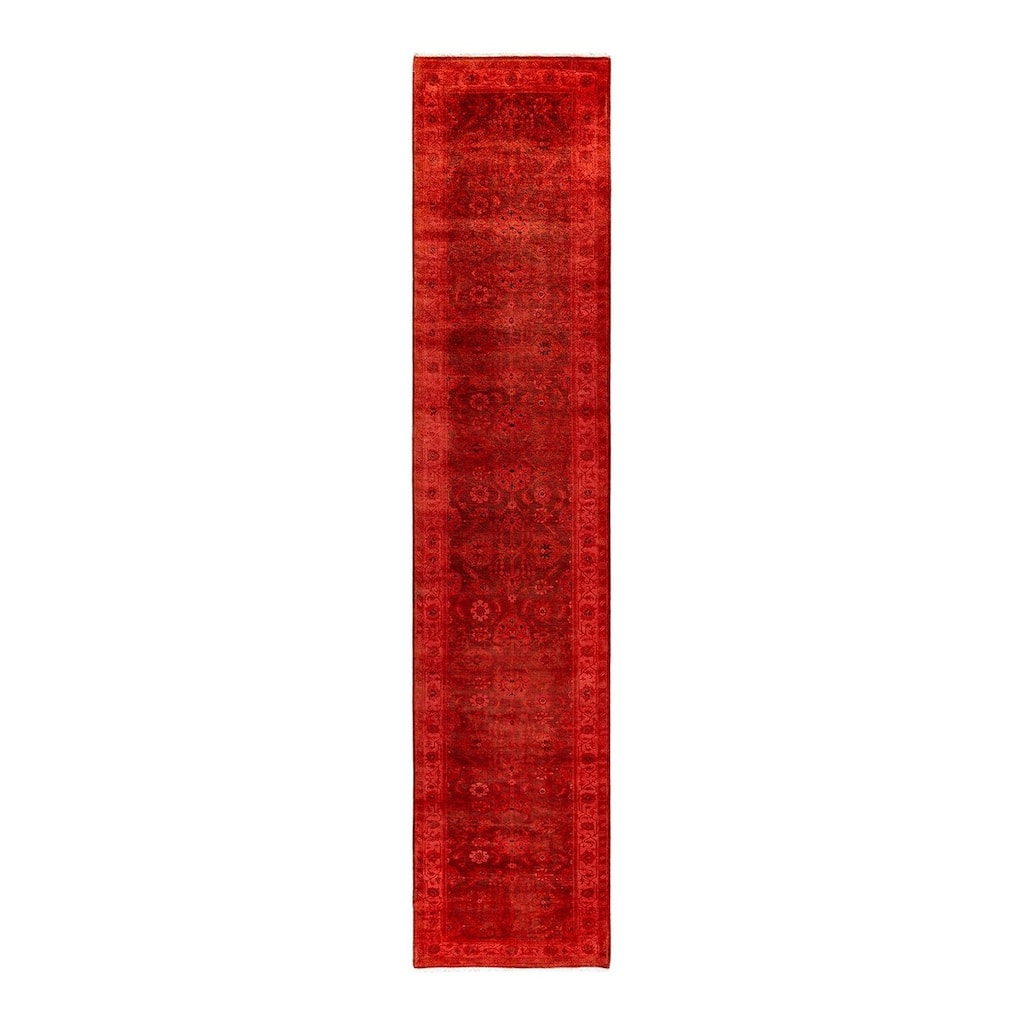 Overton Hand Knotted Wool Vintage Inspired Modern Contemporary Overdyed Red Runner Rug - 3' 1" x 15' 7"