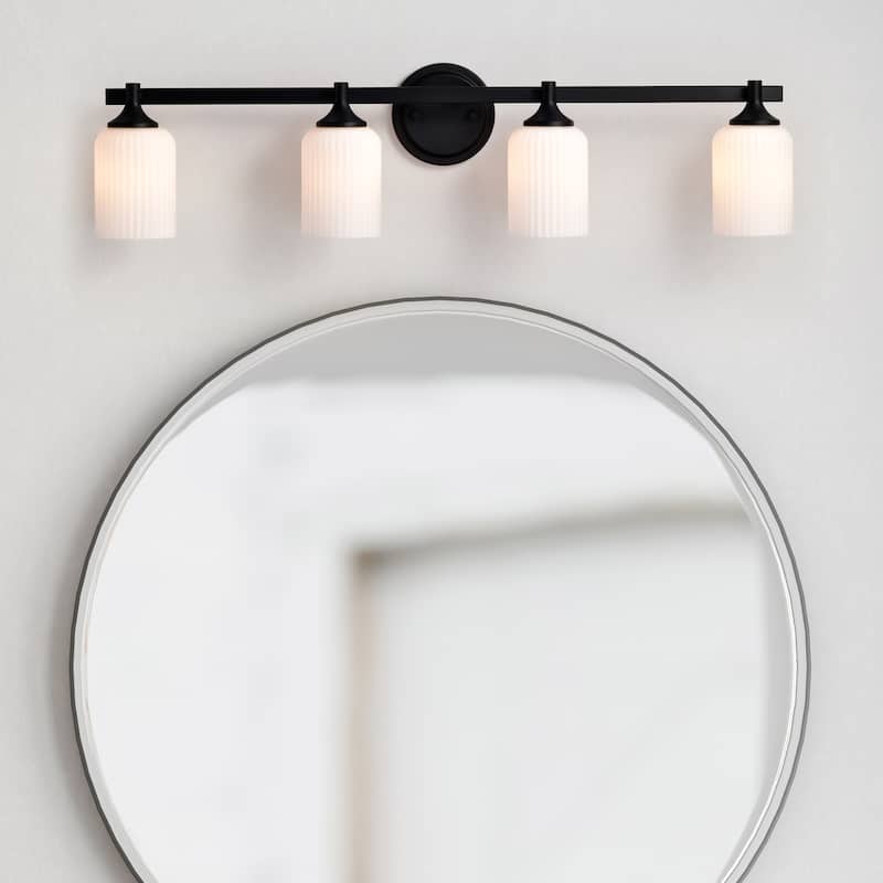 Solara 4 Light Vanity Matte Black Finish Frosted Ribbed Glass - Matte Black
