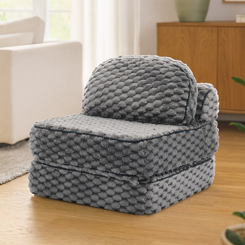 3-in-1 Convertible Sofa Bed Soft Fuzzy Fabric