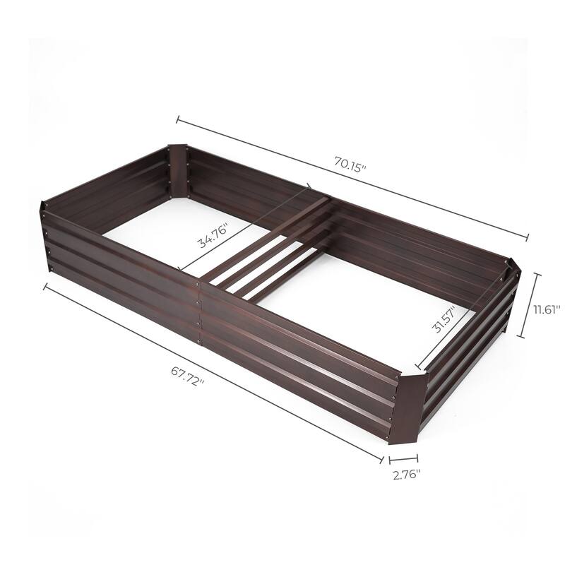 Galvanized Steel Rectangular 5.8-Ft x 2.9-Ft Raised Garden Bed Planter, Brown - 11.61" H x 70.15" W x 34.76" D
