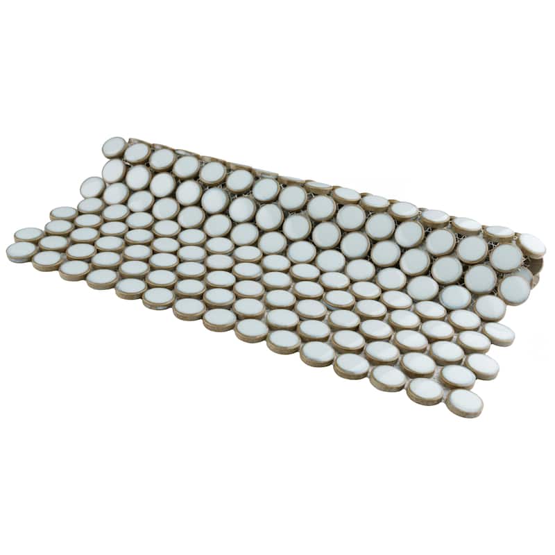Merola Tile Hudson Penny Round Silk White 11-7/8" x 12-5/8" Porcelain Floor and Wall Tile