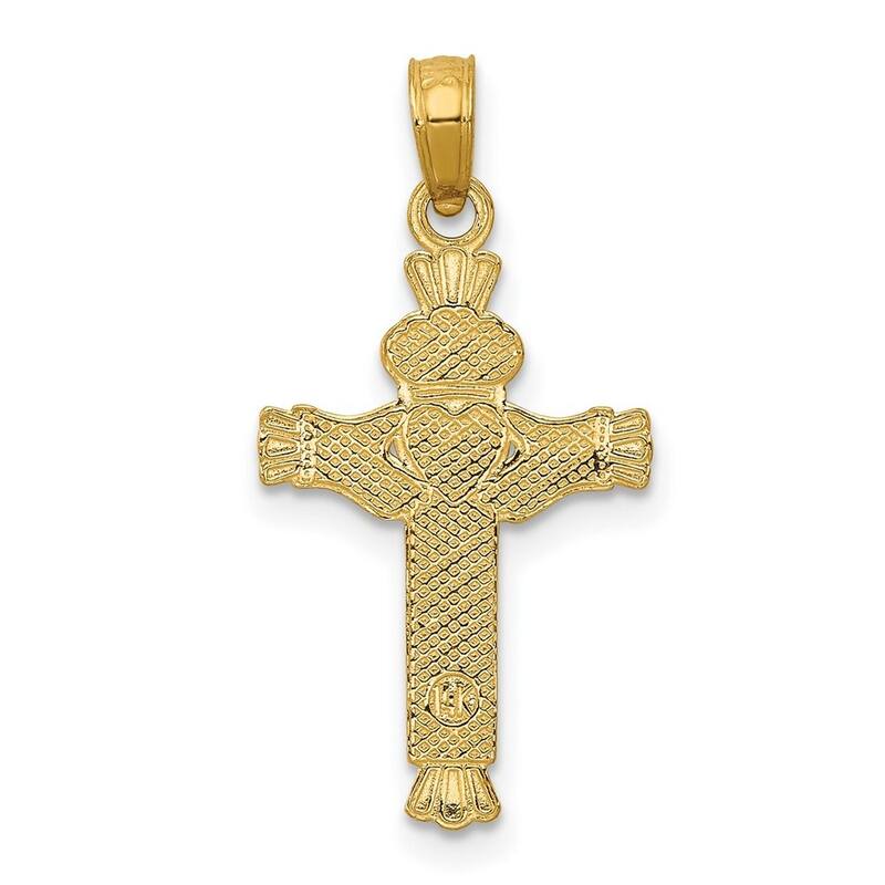 Curata 14k Yellow Gold Solid 18" Claddagh Cross Pendant Necklace - 17x12mm