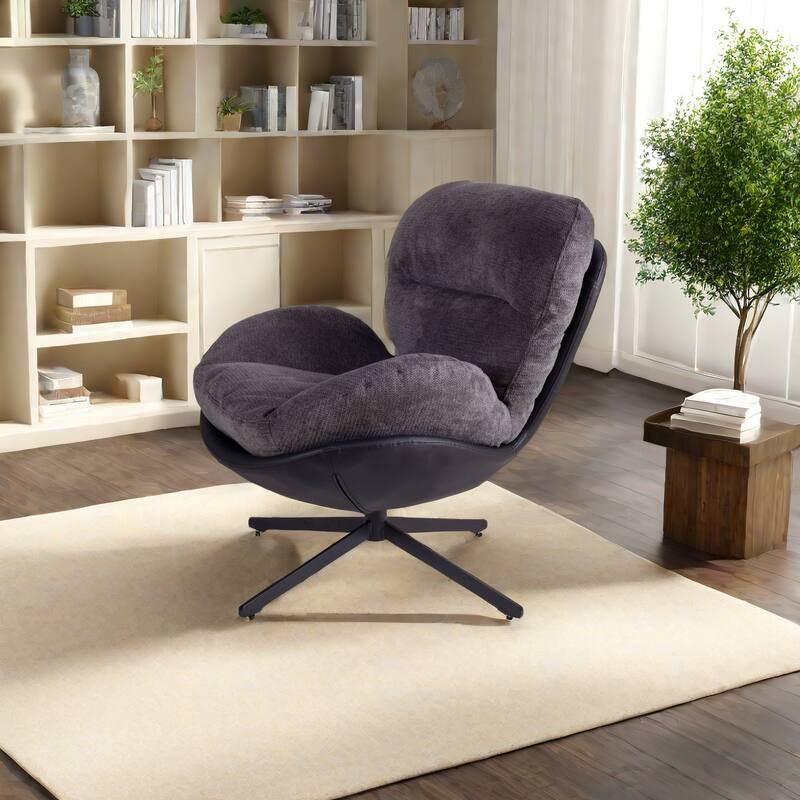 Modern Chenille 360° Swivel Office Chair with Metal Base Frame