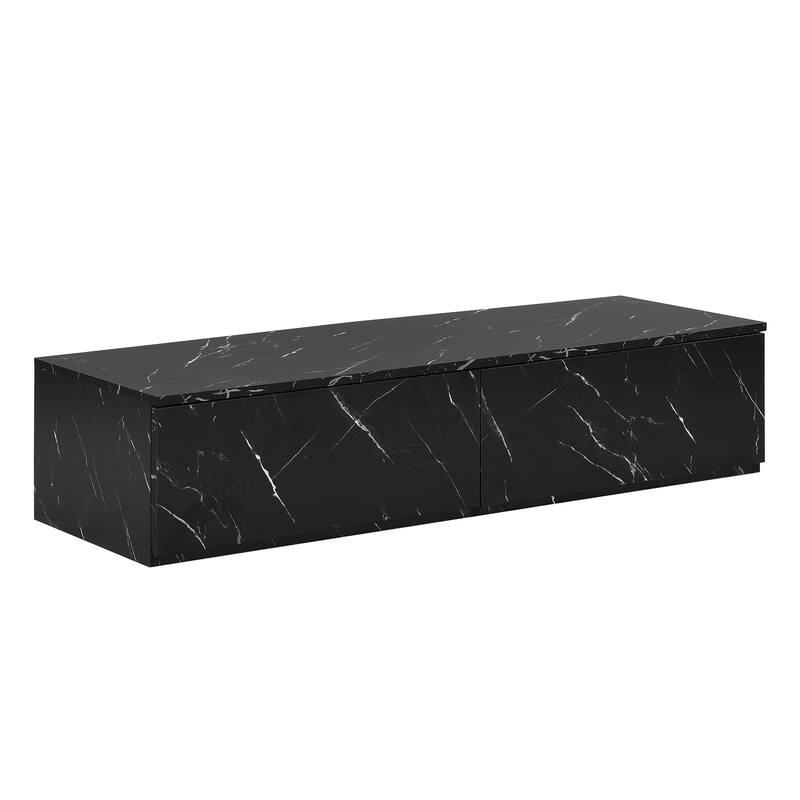 Black 78.7" TV Stand with 4 Storage, Faux Marble and Walnut Wood Grain Finish for TVs Up to 88"