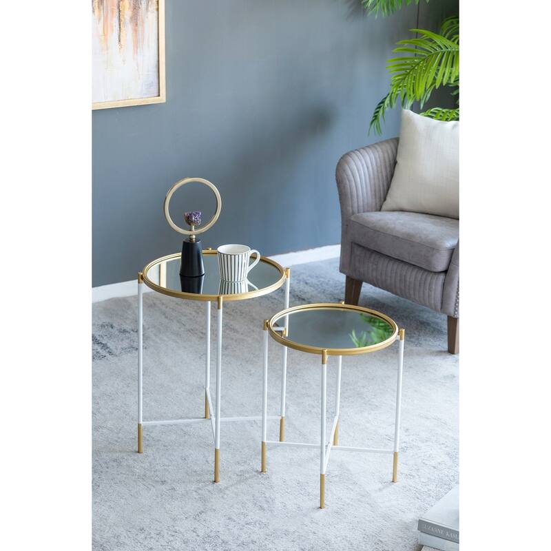 Nesting Side Tables Set of 2 with Glass Tops and Metal Frame