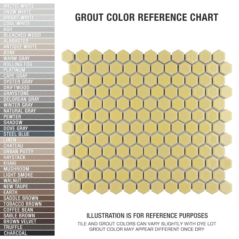 Merola Tile Hudson 1" Hex Vintage Yellow 11-7/8" x 13-1/4" Porcelain Mosaic Floor and Wall Tile