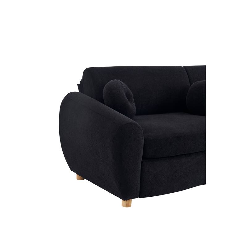 Modern Tufted Chenille Loveseat, Futon Sectional Love Seat Couch, Upholstered Sofa with 2 Pillows & 3 Lumbar Pillows