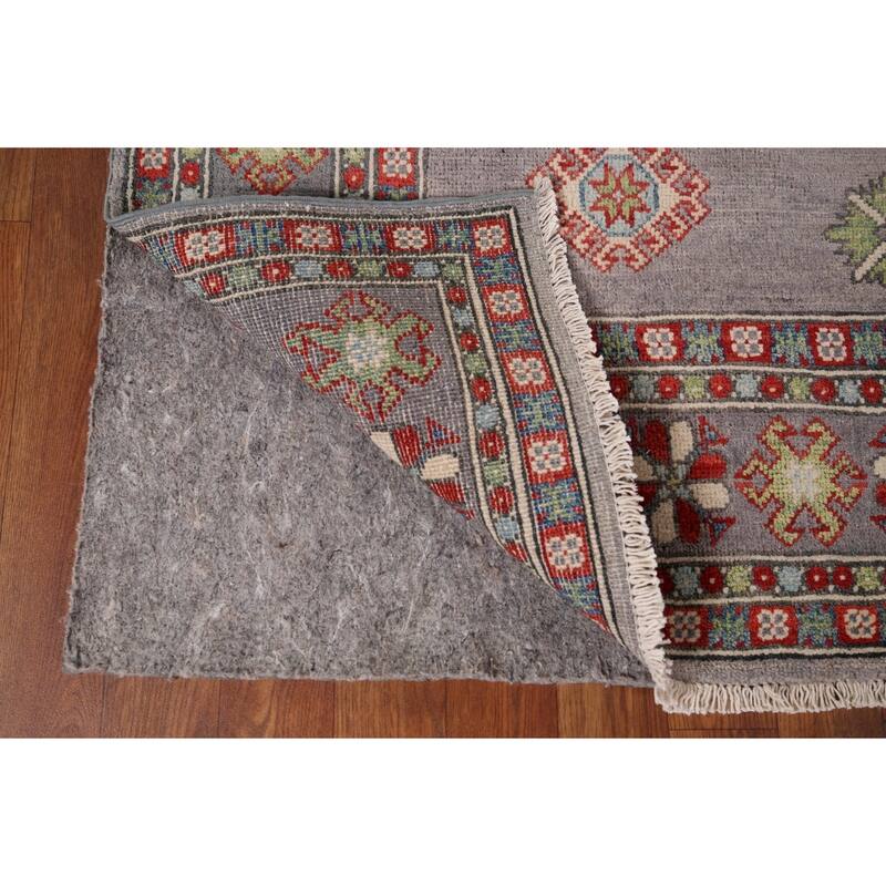 Traditional Kazak Oriental Area Rug Handmade Grey Wool Carpet - 5'7" x 7'11"