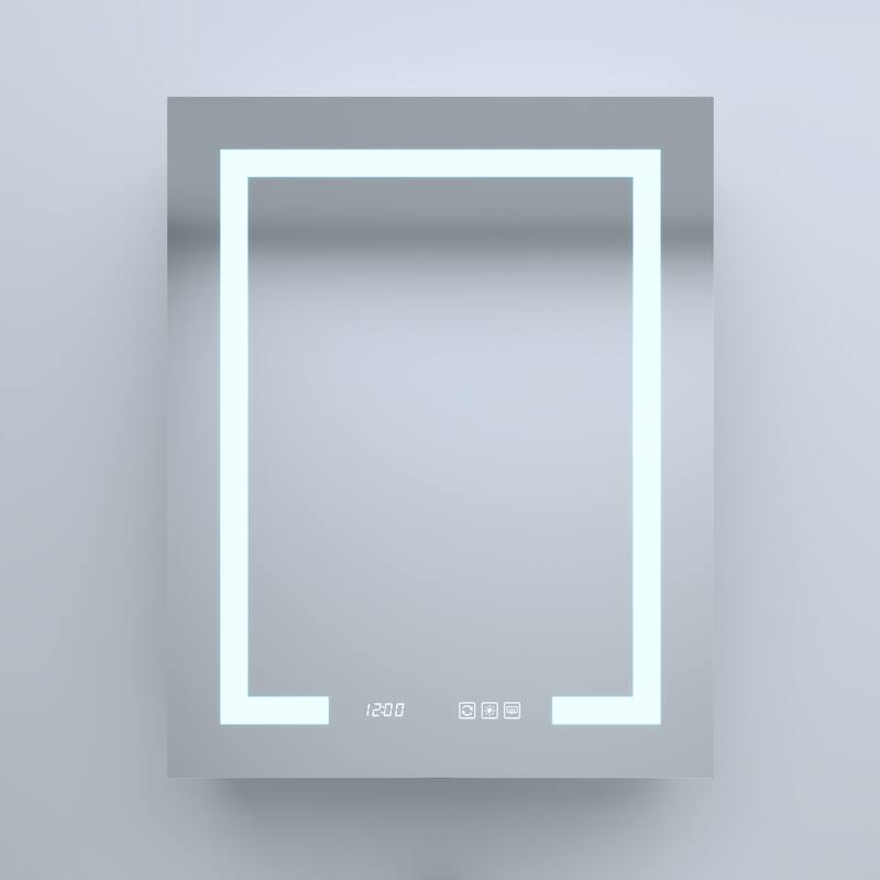 GDFStudio - Delmar Modern Aluminum LED Lighted Medicine Cabinet with Mirror Anti Fog and Digital Clock - 24" Mount Left