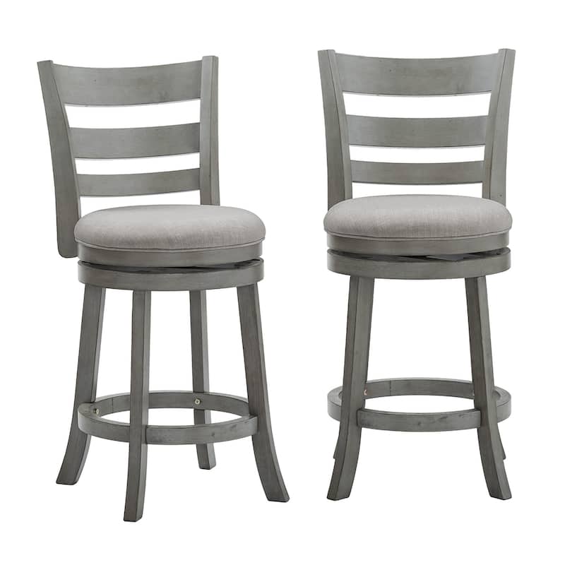 Rovinj Ladder Back 24"H Swivel Counter Height Stool - Antique Grey-Grey Linen