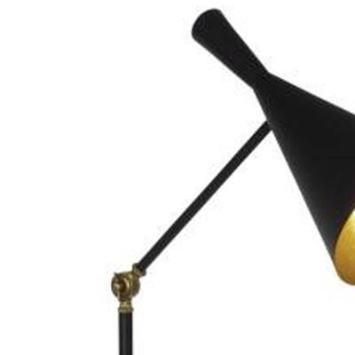 HomeRoots 60" Black Adjustable Floor Lamp With Black And Gold Cone Shade - 10