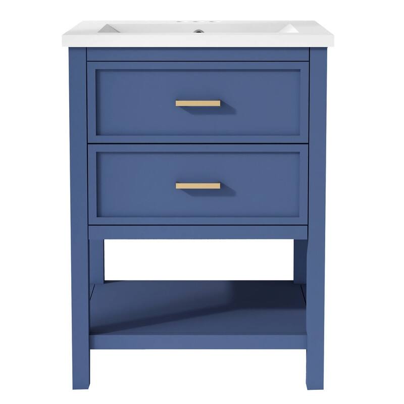 24-Inch Bathroom Vanity Set with Integrated Sink – Modern Storage Cabinet Featuring 2 Drawers - 18.00in. W X24.00in.DX34.10in. H - Blue
