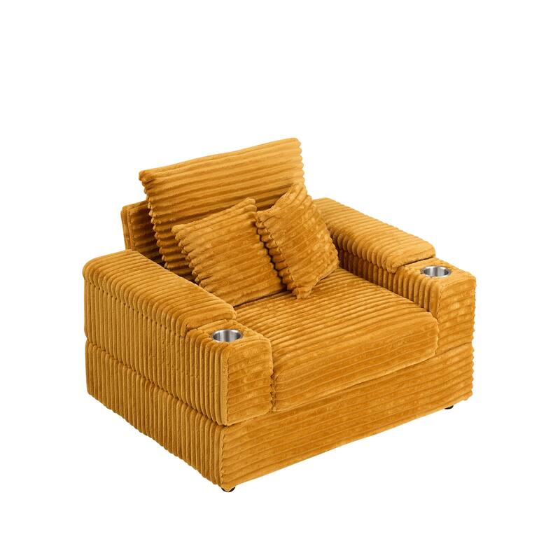 57 Inch Corduroy Single Sofa with Ottoman Sleeper Sofa Lounge Sofa