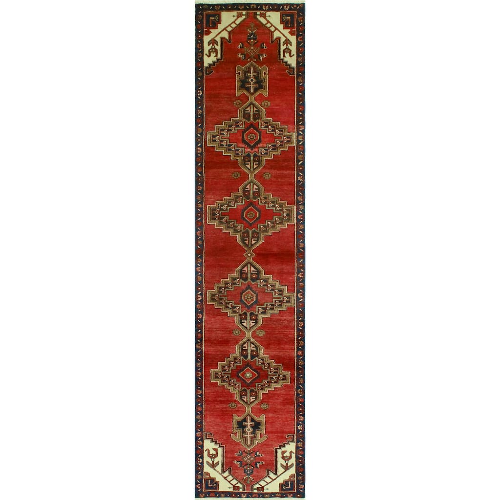 Fine Vintage Distressed Adiy Red/Navy Runner - 2'7" x 12'7"