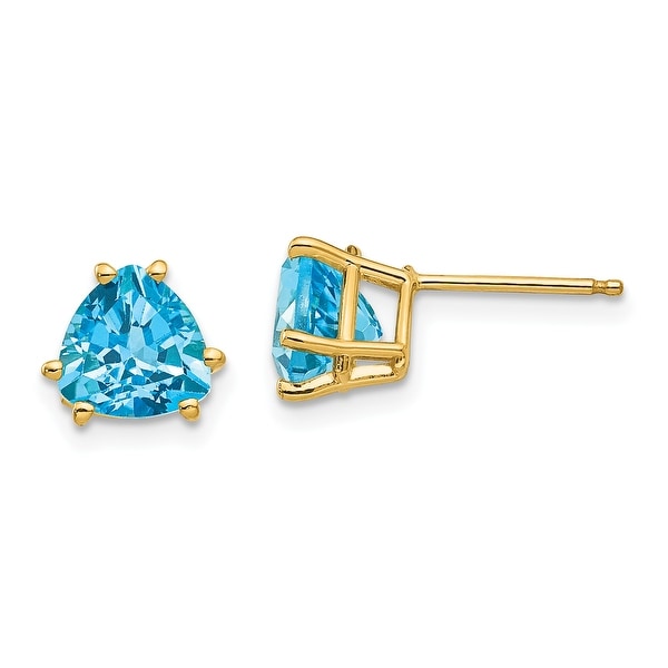 14K Yellow Gold 7mm Trillion Blue Topaz Earrings by Versil. Opens flyout.
