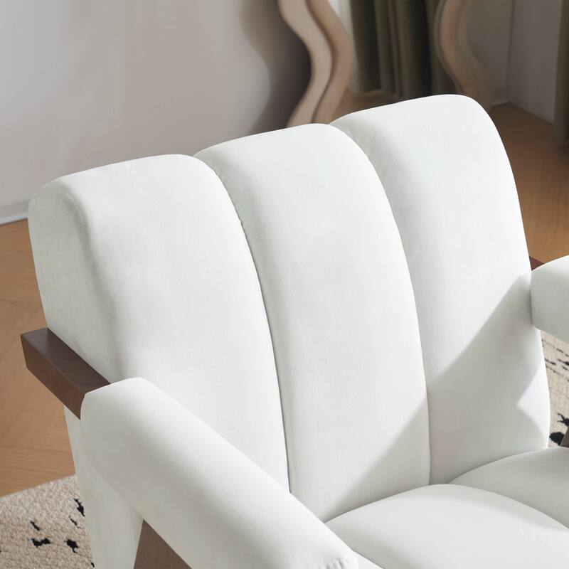 Mid Century Modern Accent Chair with Solid Wood Frame, Upholstered Living Room Chairs with Thick Cushion