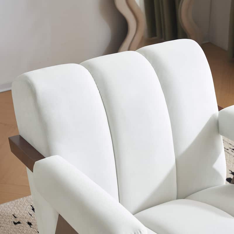 Velvet Fabric Accent Chair, Tufted Upholstered Lounge Armchair, Living Room Chairs with Inverted V-Shaped Legs