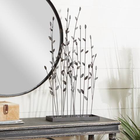 Black Matte Metal Contemporary Floral Art Sculpture - 14 x 5 x 31