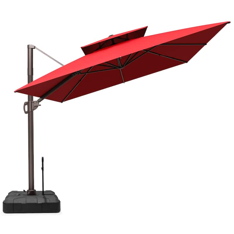 9x12 FT Rectangular Outdoor Patio Double Top Cantilever Offset Umbrella with Rod Base