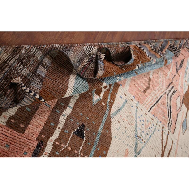 Earth Tone Moroccan Large Modern Area Rug Hand-Knotted Wool Carpet - 11'11" x 15'2"
