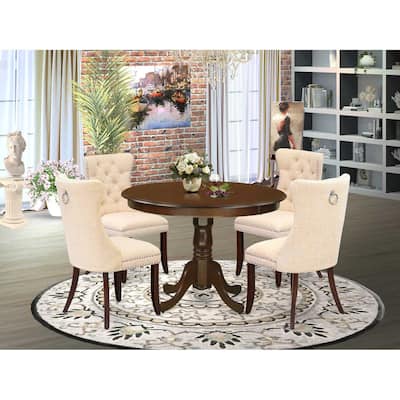 Round Kitchen Dining Table Set for 4 - Pedestal Table with 4 Dining Chairs, Mahogany Finish