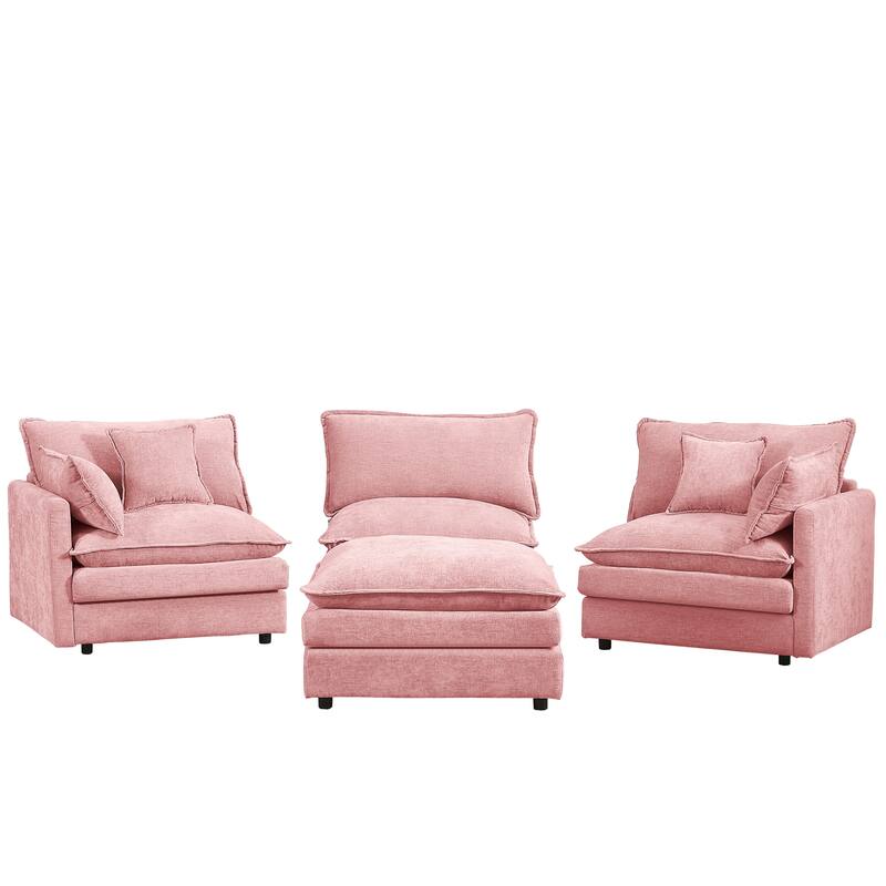 L Shape Modular Sectional Sofa Chenille Upholstered Couch wOttoman