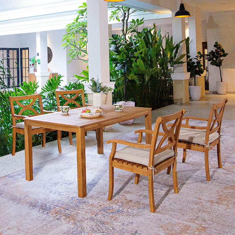 Cambridge Casual Lowell 5-Piece Teak Patio Dining Set with Cushion - Natural Teak/Beige