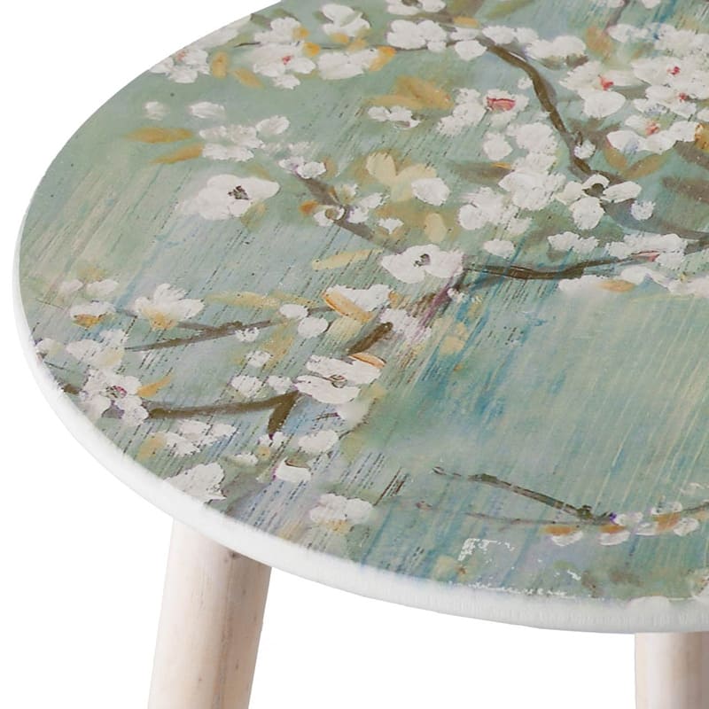 GDFStudio - S/2 Nature-Inspired Side Tables with Painted Cherry Blossom Tops - 21.7"