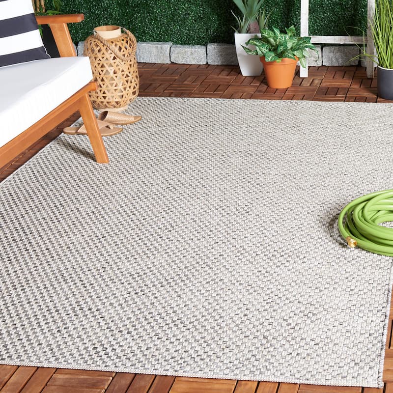SAFAVIEH Sisal All-Weather Zhanat Transitional Indoor/Outdoor Rug - 6'7" Square - Grey/Ivory
