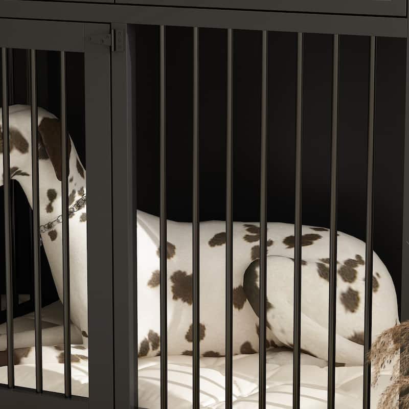 Wooden Dog Crate Kennel Furniture for 2 Dogs with Divider & Drawers