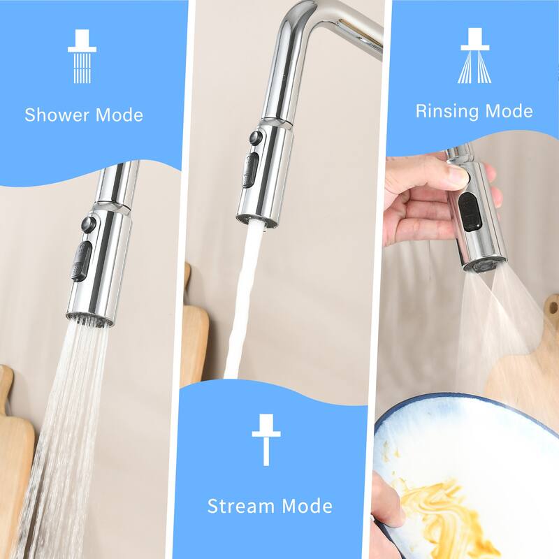 Professional Kitchen Faucet - 3 Function 360 Sprayer, One Touch Switching & Fast Connect​