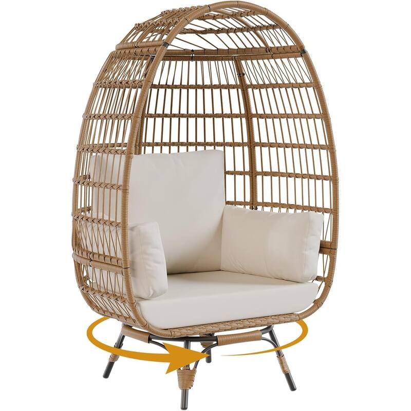 Outdoor 360° Swivel Egg Chair with Cushions,Egg Basket Lounge Chair for Patio