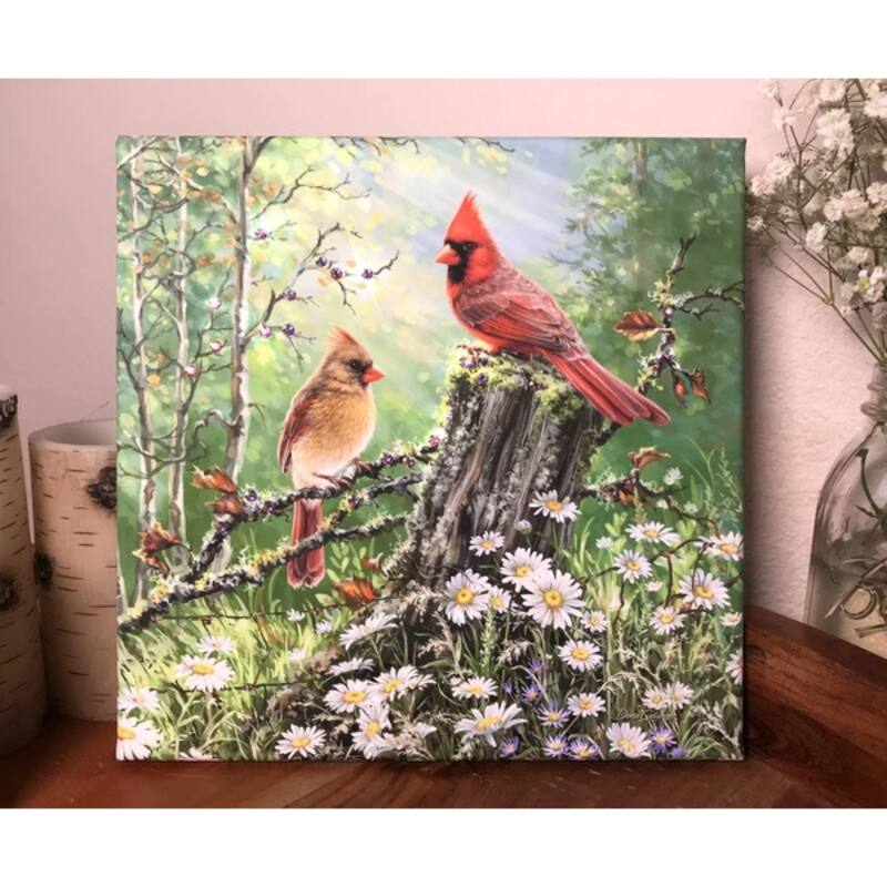 10" x 10" Green Brown Cardinals The Meadow Embellished Pizazz Wall Art