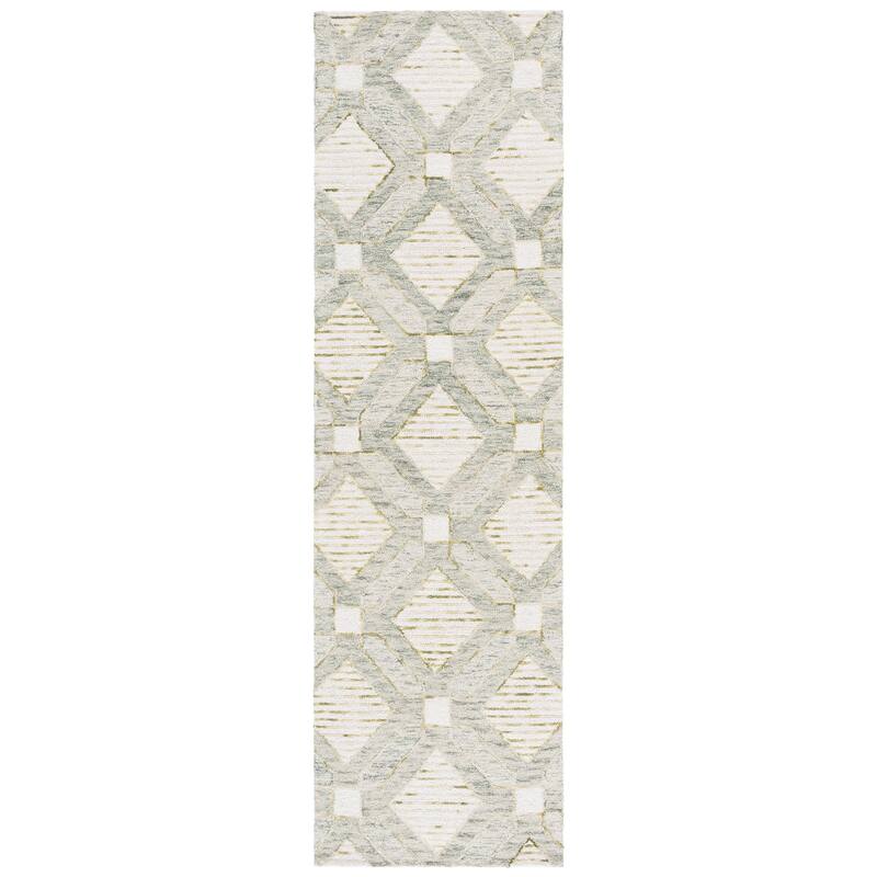 SAFAVIEH Handmade Pine Lula Modern Wool Rug - 2'3" x 8' Runner - Sage/Ivory