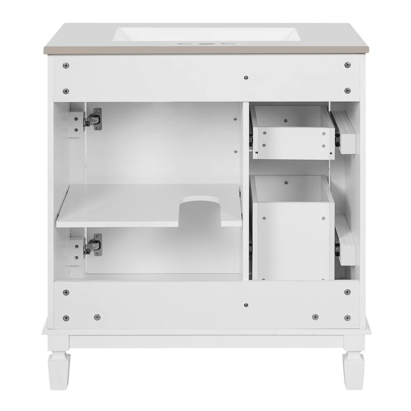 30" Bathroom Vanity With Ceramic Sink, Small Bathroom Sink Cabinet, Modern Cabinet With 2 Drawers And Adjustable Shelf