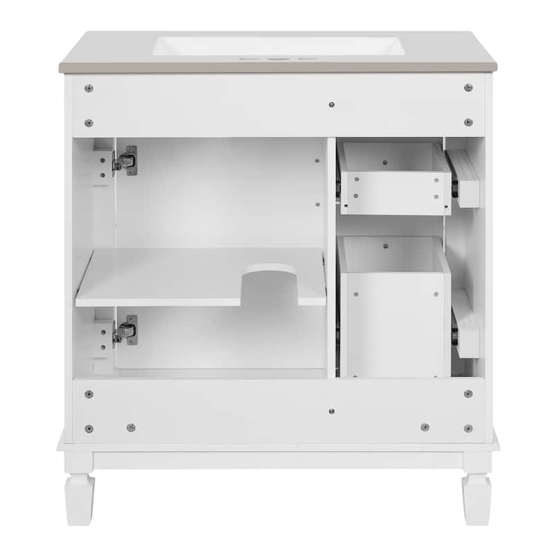 GDF Studio - Belcourt Modern Bathroom Vanity with Ceramic Sink, 2 Storage Drawers and Adjustable Shelf