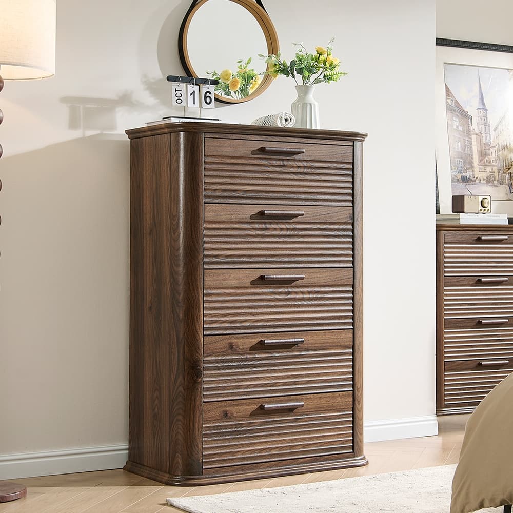 Fluted Curved Dresser with Drawers for Bedroom, Chest of Drawers Closet Storage Organizer