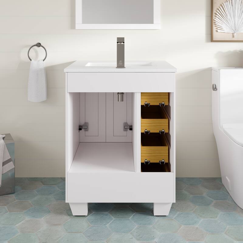 Eviva Acclaim Single Sink Bath Vanity with Carrara Quartz Top and Undermount Porcelain Sink