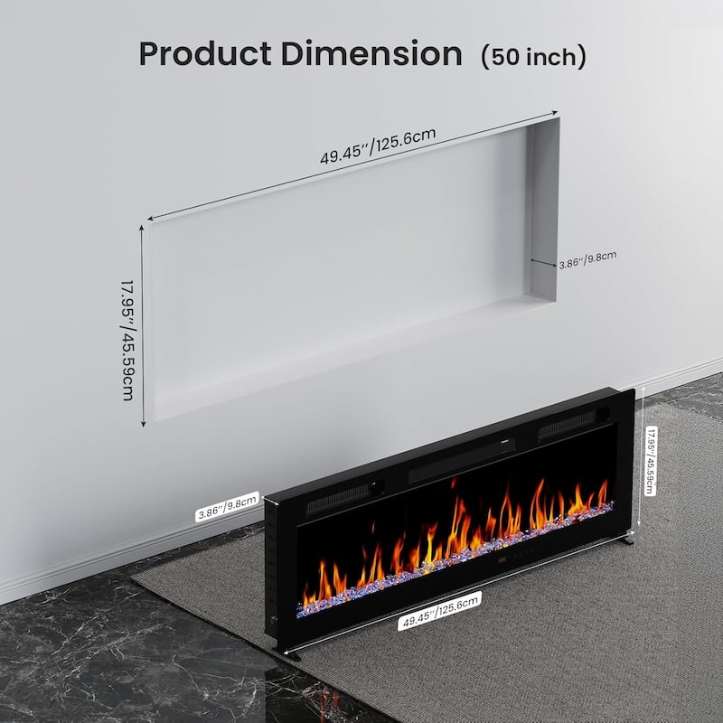 AVAWING 36-50 Inch Electric Fireplace Wall Mounted / In-Wall Insert, Modern Indoor Decor