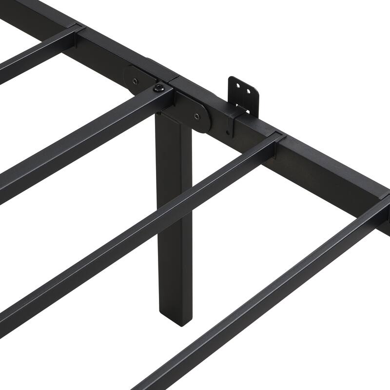 Queen Size Metal Bed Frame with Wood Headboard, Black