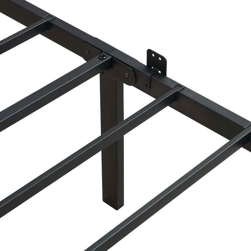 Queen Size metal bed frame, Headboard with wood panel decoration