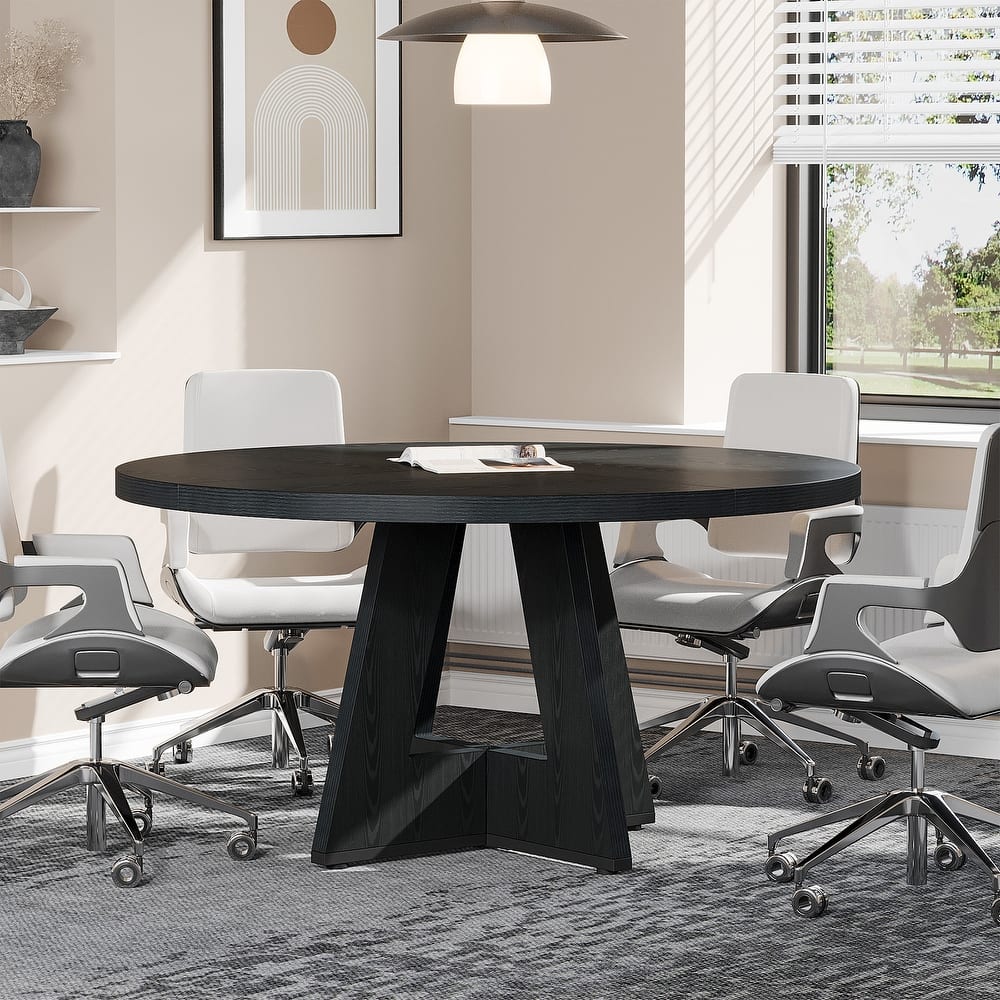 47-inch Round Conference Table for 4-6 People, Wooden Meeting Room Table