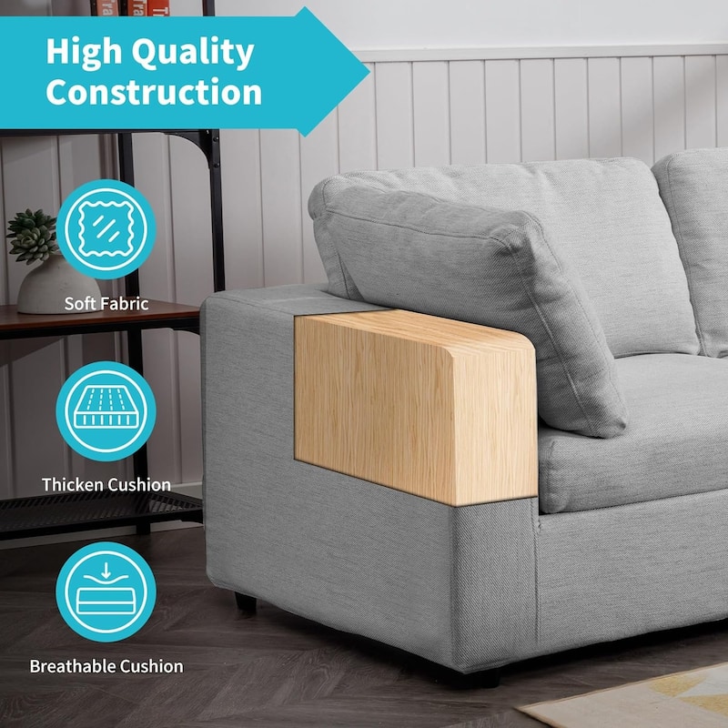 Mixoy Sectional L-Shaped Sofa Couch,Modern Upholstered 3-Seat Sofa with Pillows and Lounge Chaise - 106.7in*70in*33.5in